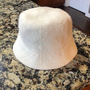 Winter white bucket hat with embellished pearls